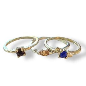 Silver 3 Multi Finger Ring Lot With Gemstones Size 6 and 9